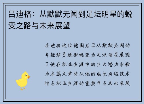 吕迪格：从默默无闻到足坛明星的蜕变之路与未来展望
