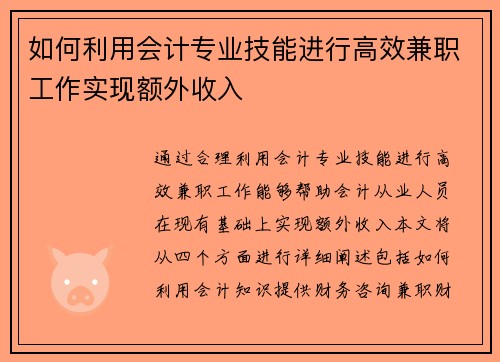 如何利用会计专业技能进行高效兼职工作实现额外收入