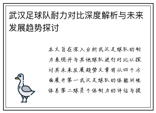 武汉足球队耐力对比深度解析与未来发展趋势探讨